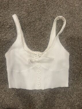 For Love & Lemons White Ribbed Crop Tank